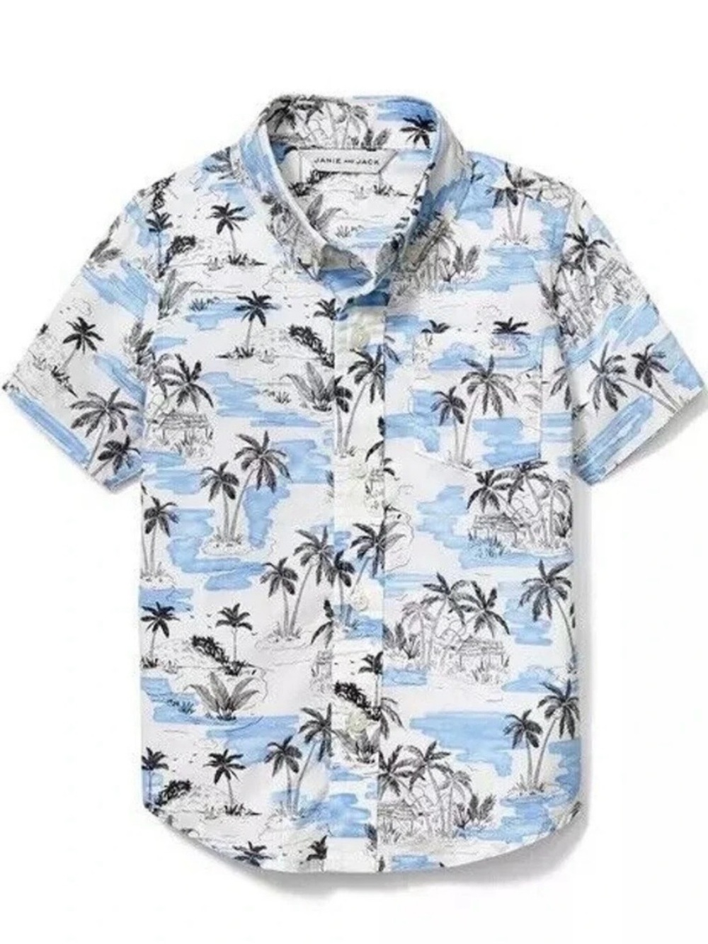 Janie and Jack short sleeve button up cotton size 2T new blue white printed